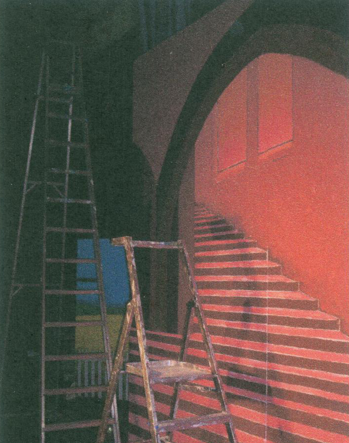 Pic of scenic painting of Darryl Van Horne's house being done by alan dedman