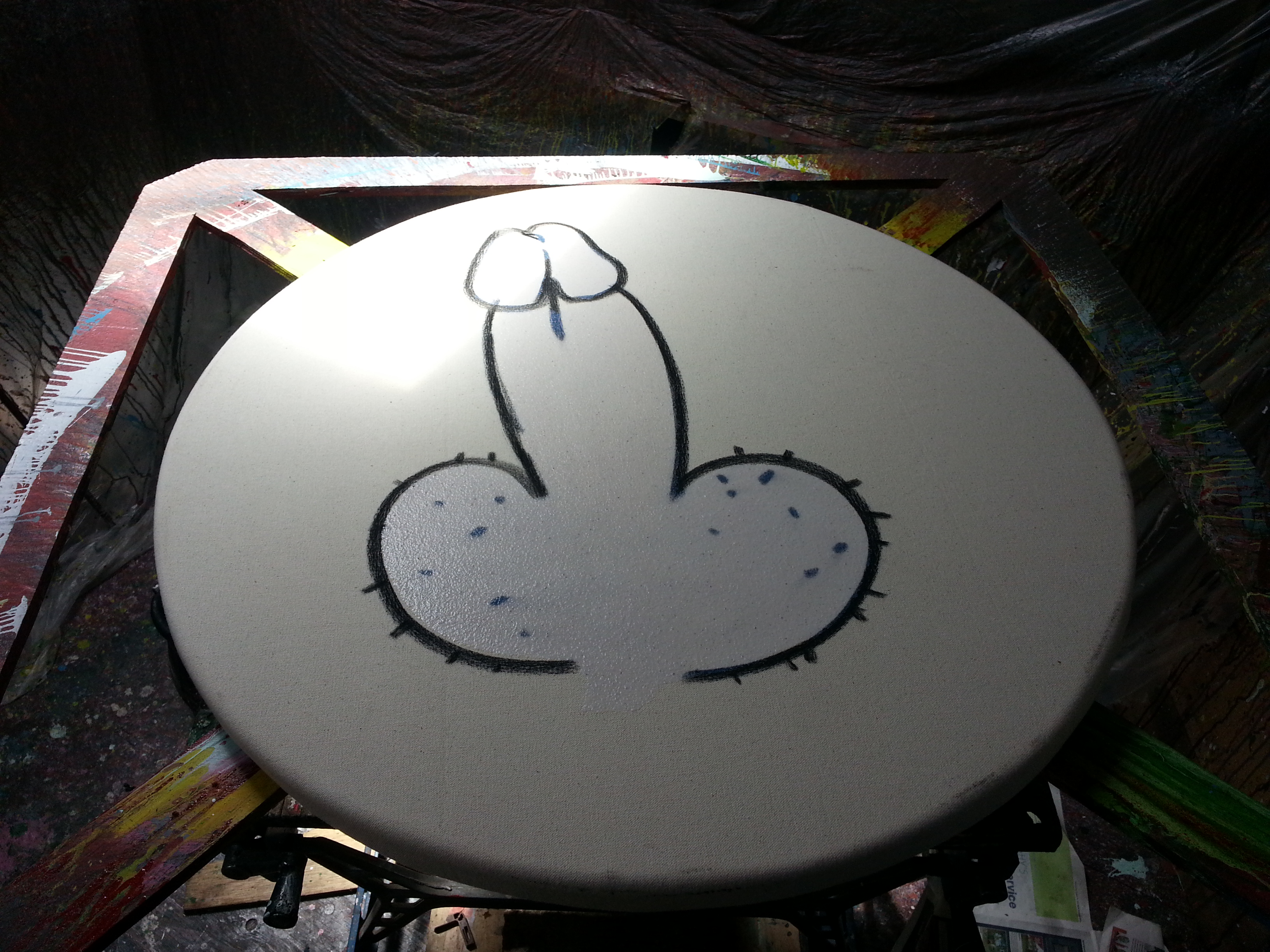 penis painting ready for spinning by alan dedman