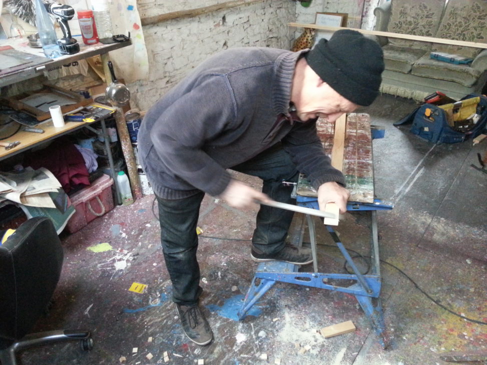 alan dedman doing carpentry in his studio thames tv