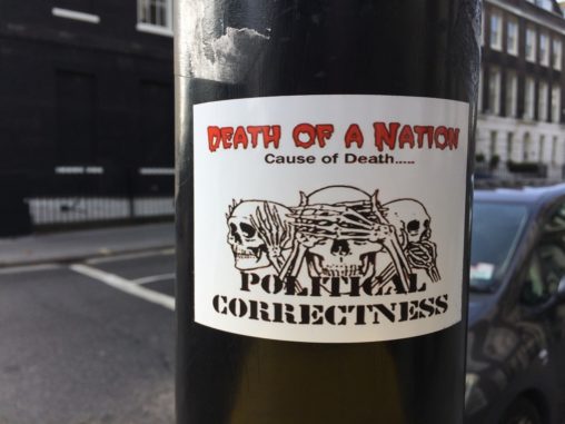 Death of a nation sticker on street lamp post in London