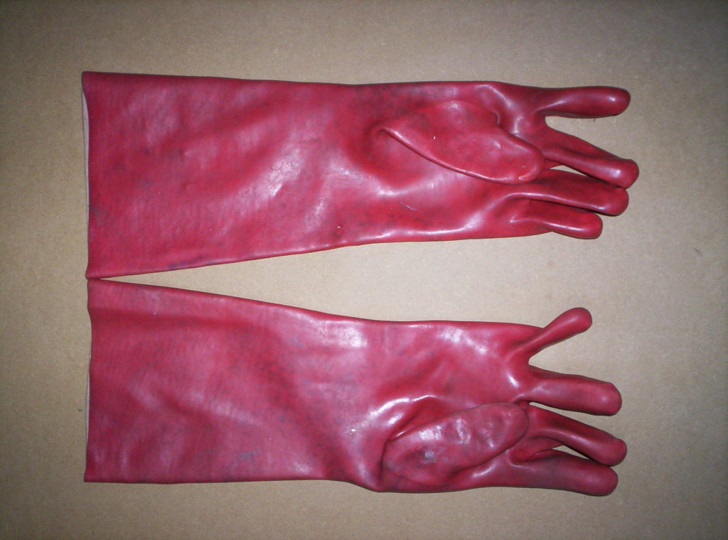 A picture of etching gauntlets as used by Jamie Wagg Alan Dedman