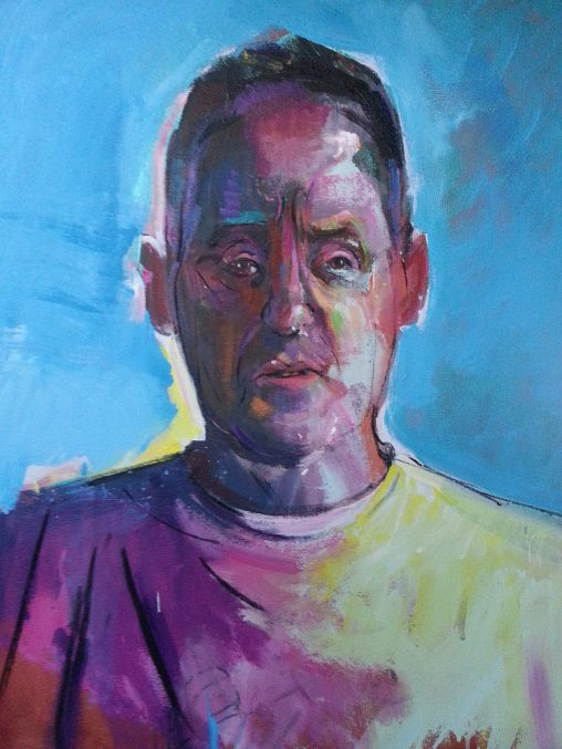 colourful portrait painting of Mike by Alan Dedman National Portrait Award