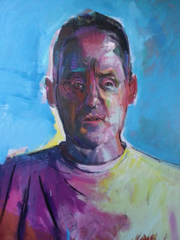 colourful painting of Mike by alan dedman