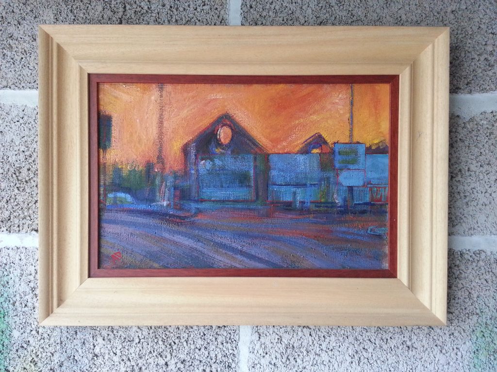 Framed artwork by alan dedman in gouache hotwells sunset
