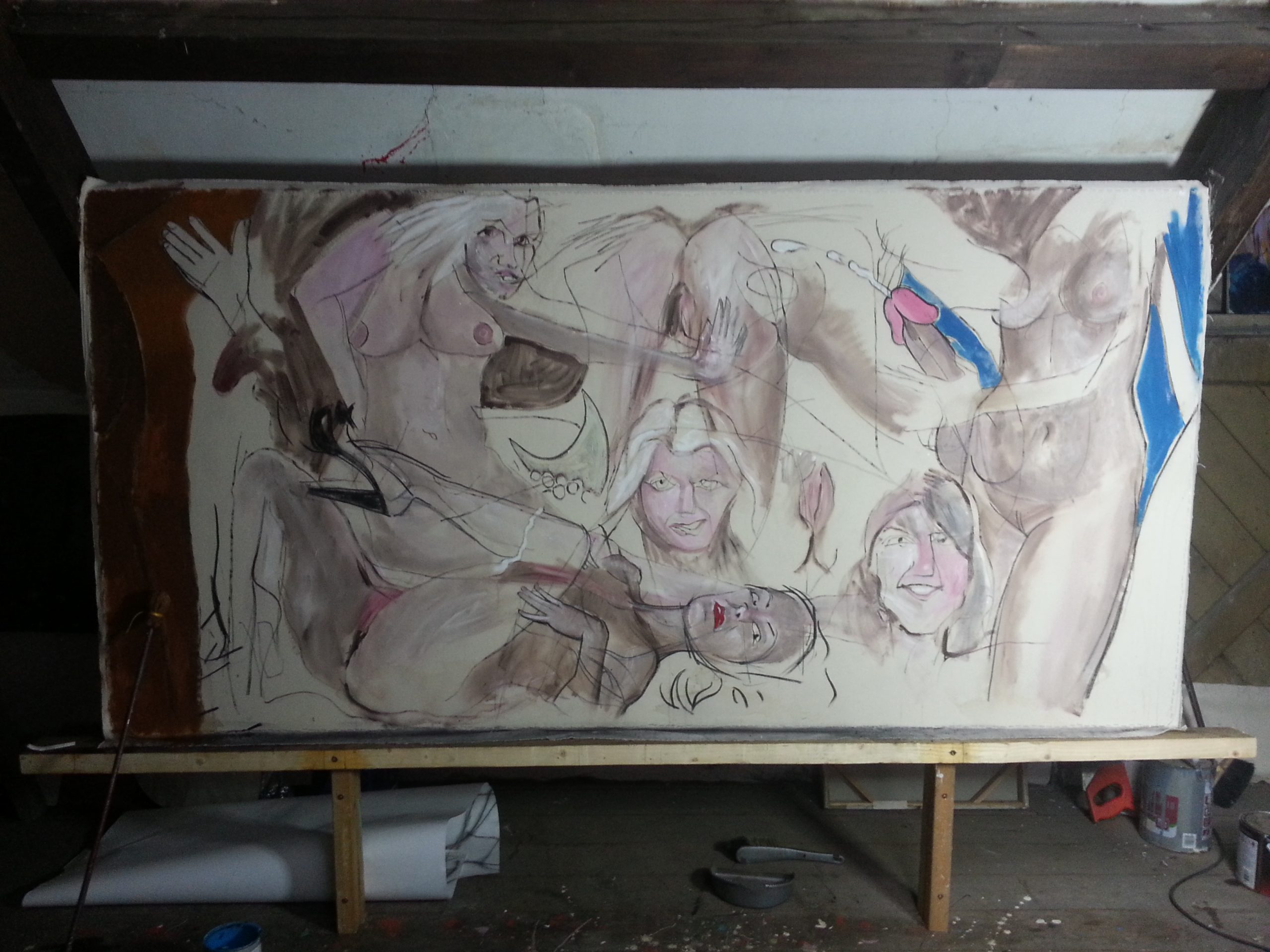 Les Dems underpainting with Pick-a-so additions