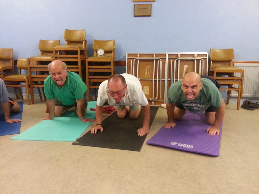 Yoga for Blokes men doing Simhasana colour pic Alan Dedman