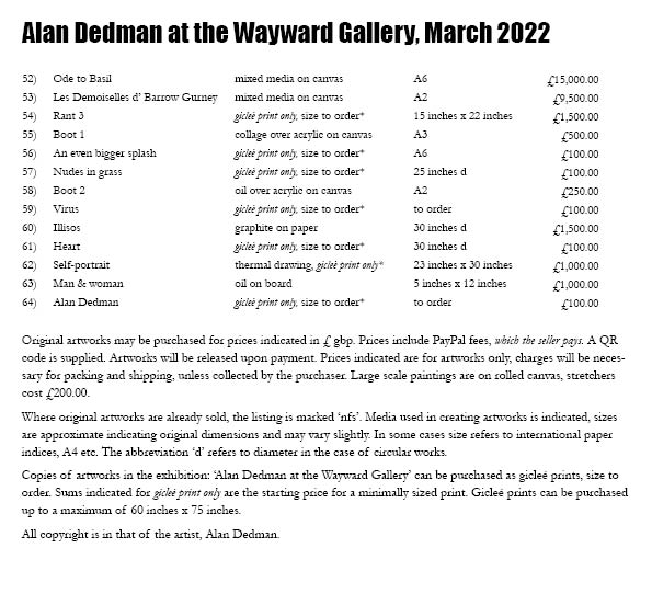 Catalogue - Alan Dedman jpeg of list of artworks