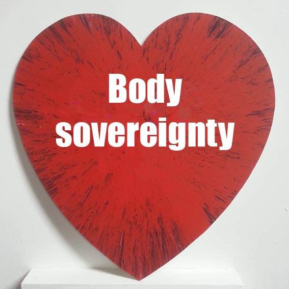 Love heart with body sovereignty on it Alan Dedman Metamorphoses of Covid