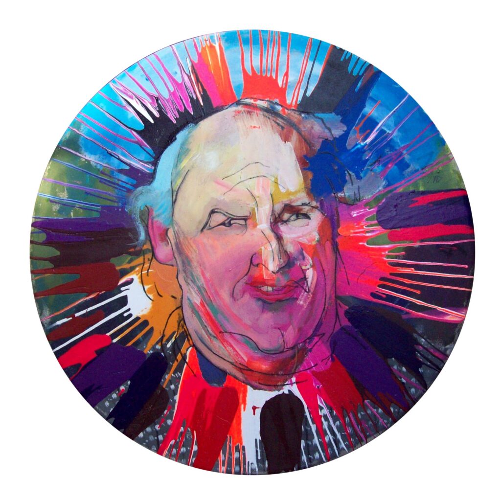 Stephen Morris by Alan Dedman colour painting circular