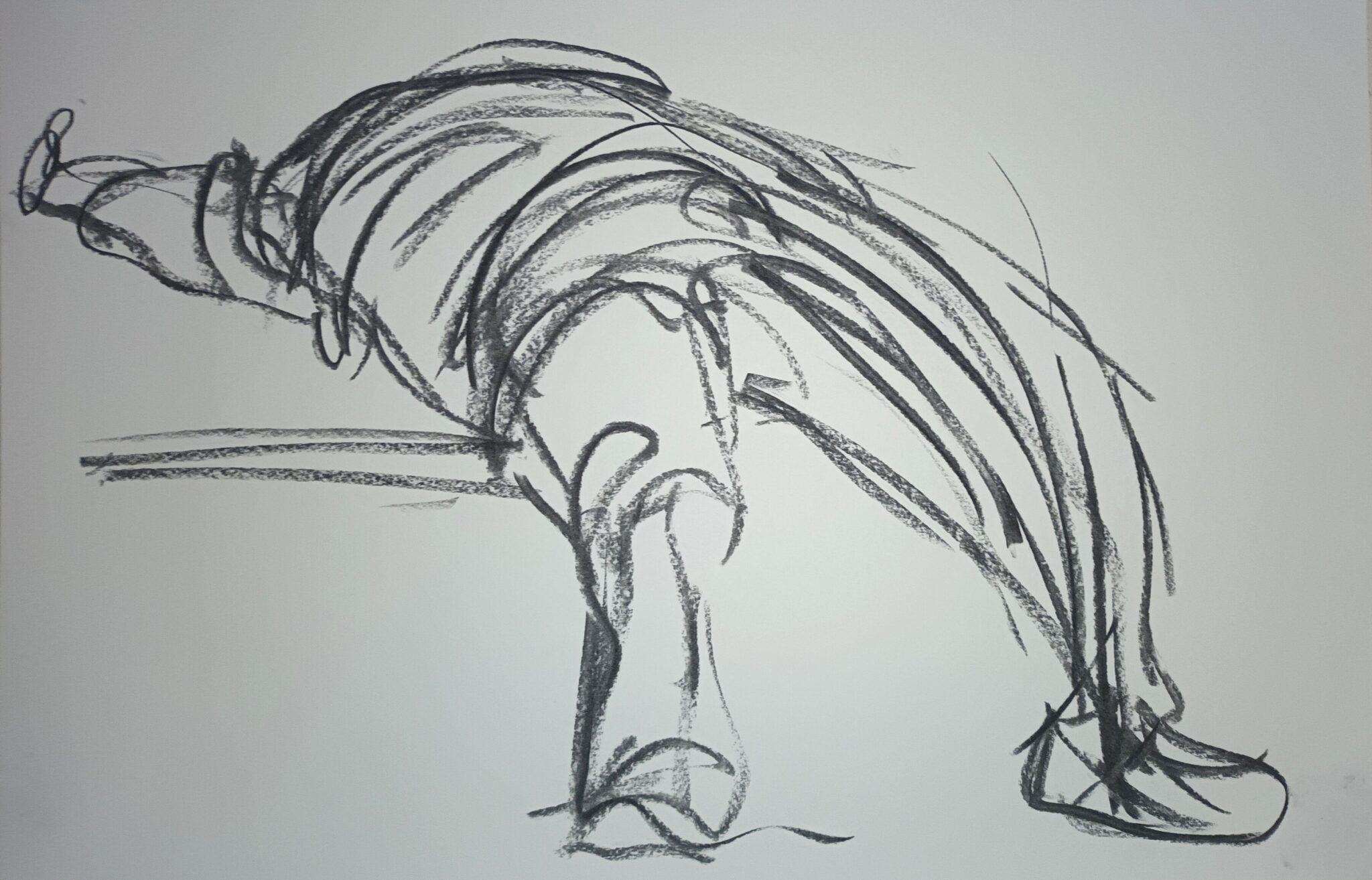 reclining pose drawing the word